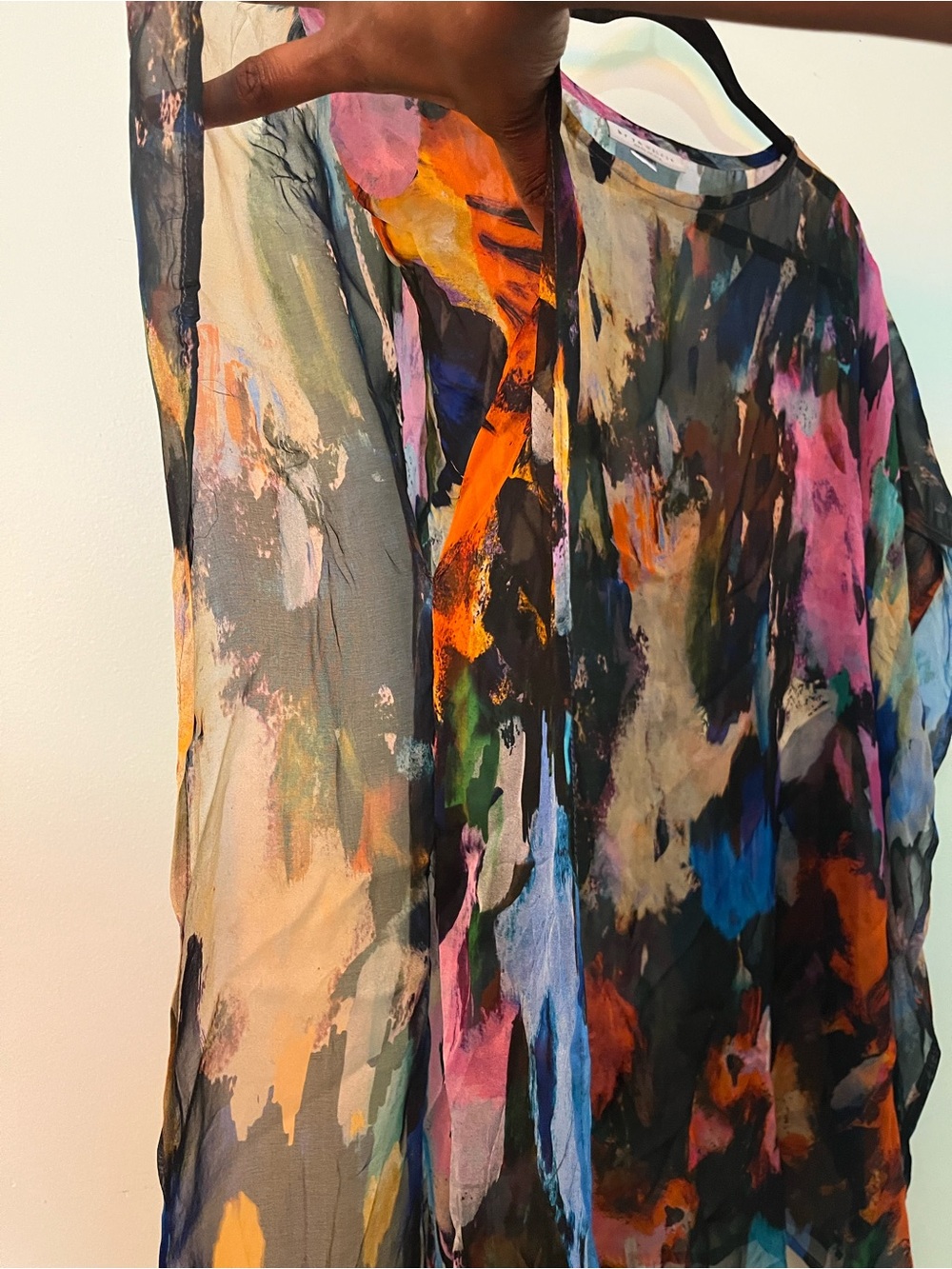 Bryn Walker Silk Multicolor Abstract Layered Tunic with Yellow Underlayer - Picture 10 of 12